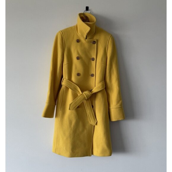 J. Crew Belted Lady Coat wool Blend midi Yellow Size 8 Career Preppy Old Money